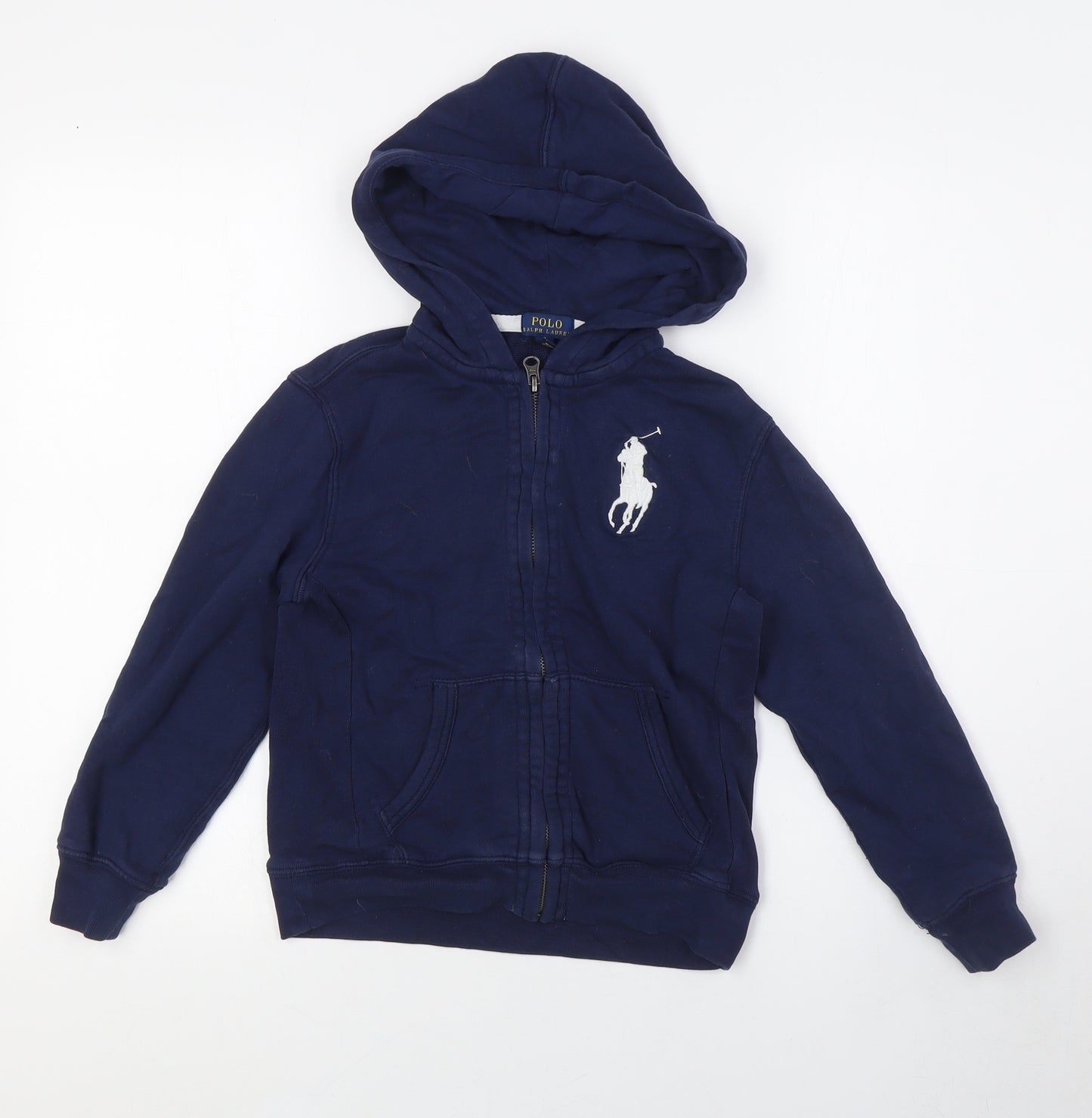 Polo Ralph Lauren Girls Blue Cotton Full Zip Hoodie Size 7 Years Zip