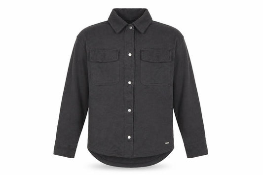 Front view of Hollister men’s grey cotton button-up, size XS, collared snap