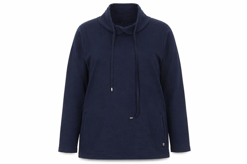 Front view of Emreco women’s blue polyester pullover sweatshirt, size UK 18