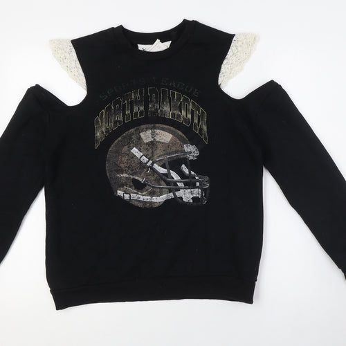 Topshop Womens Black Cotton Pullover Sweatshirt Size 8 - Cold Shoulder