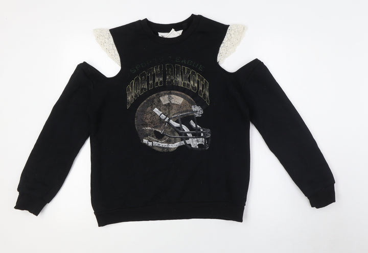 Topshop Womens Black Cotton Pullover Sweatshirt Size 8 - Cold Shoulder
