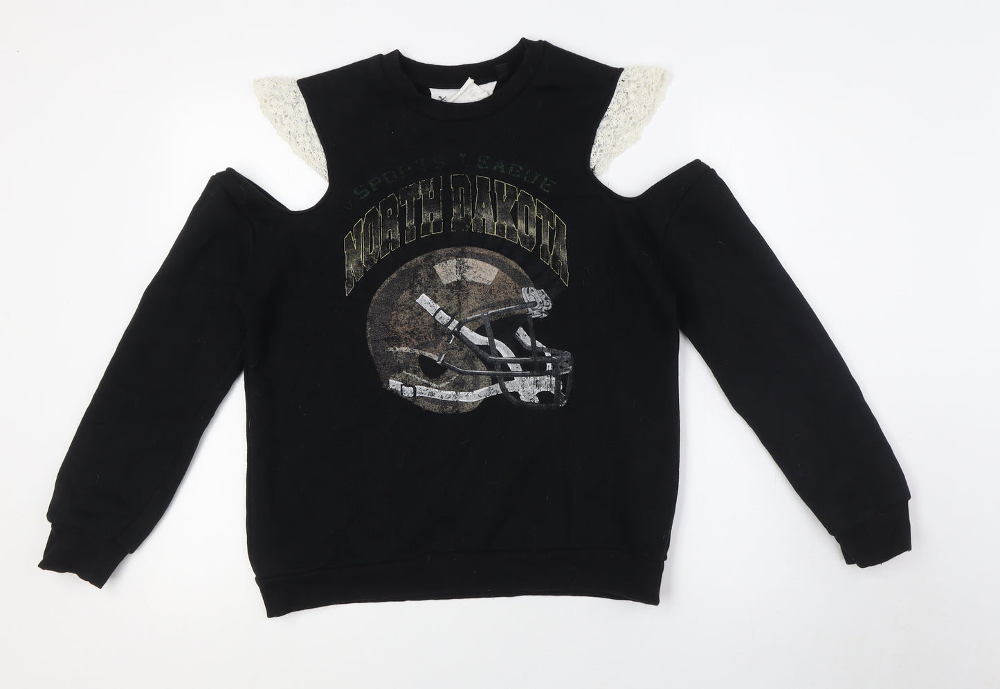 Topshop Womens Black Cotton Pullover Sweatshirt Size 8 - Cold Shoulder