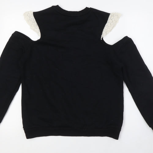 Topshop Womens Black Cotton Pullover Sweatshirt Size 8 - Cold Shoulder