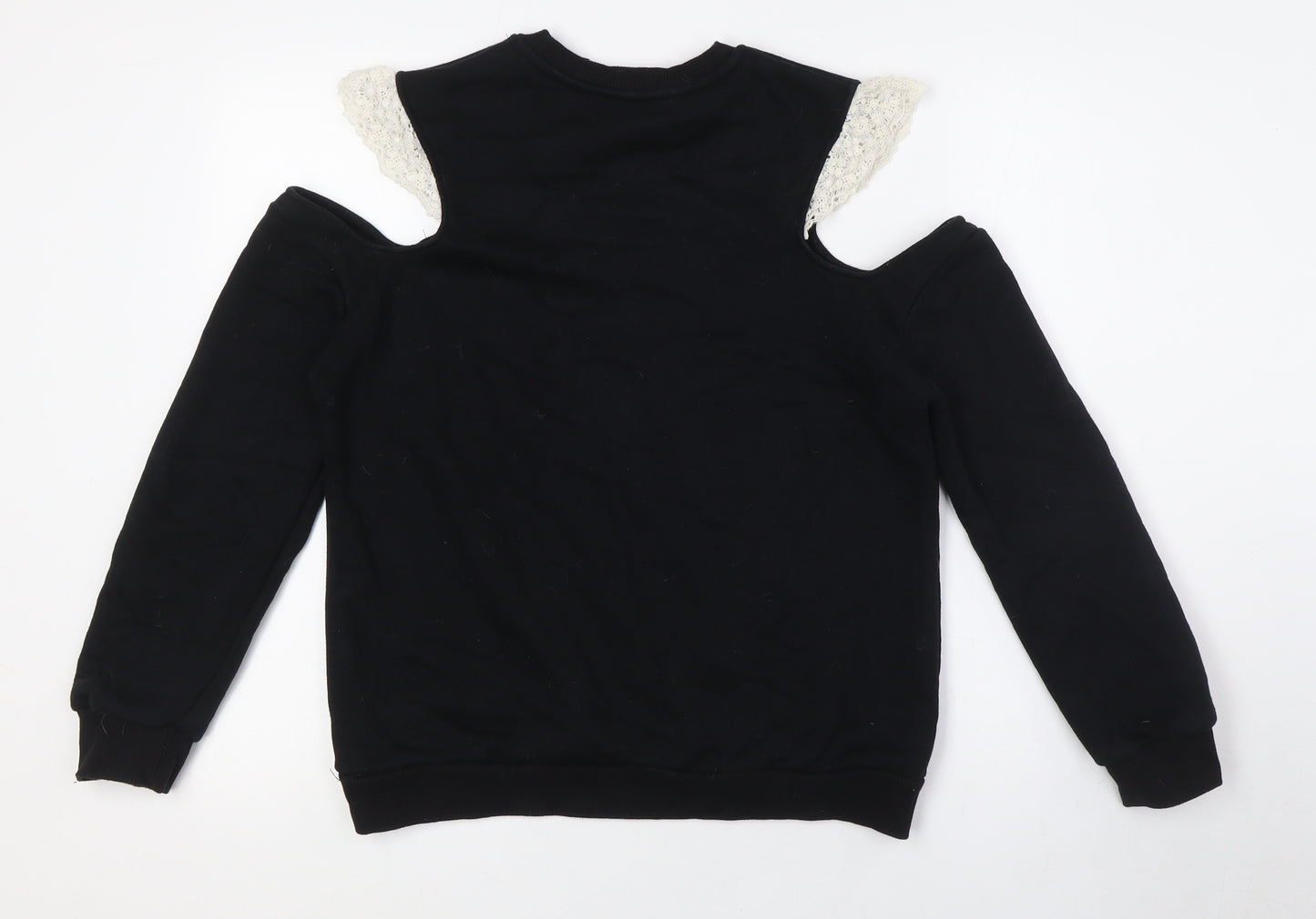 Topshop Womens Black Cotton Pullover Sweatshirt Size 8 - Cold Shoulder