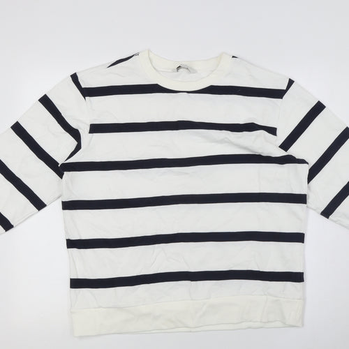 Marks and Spencer Womens White Striped Cotton Pullover Sweatshirt Size M