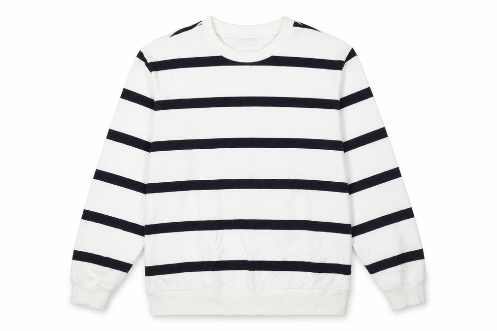 Front view of Marks & Spencer women’s white striped cotton pullover sweatshirt, size M