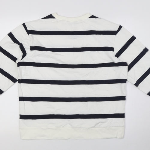Marks and Spencer Womens White Striped Cotton Pullover Sweatshirt Size M