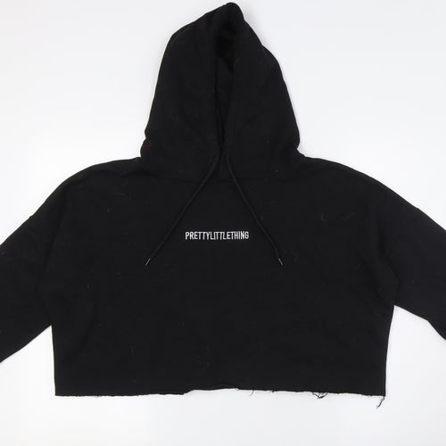 PRETTYLITTLETHING Womens Black Cotton Pullover Hoodie Size S - Raw Hem