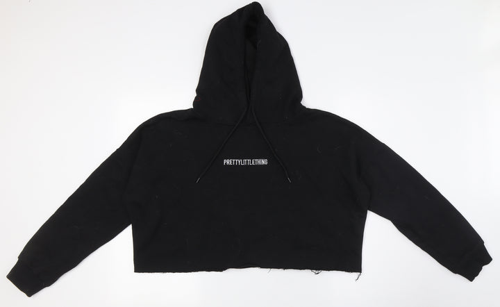 PRETTYLITTLETHING Womens Black Cotton Pullover Hoodie Size S - Raw Hem