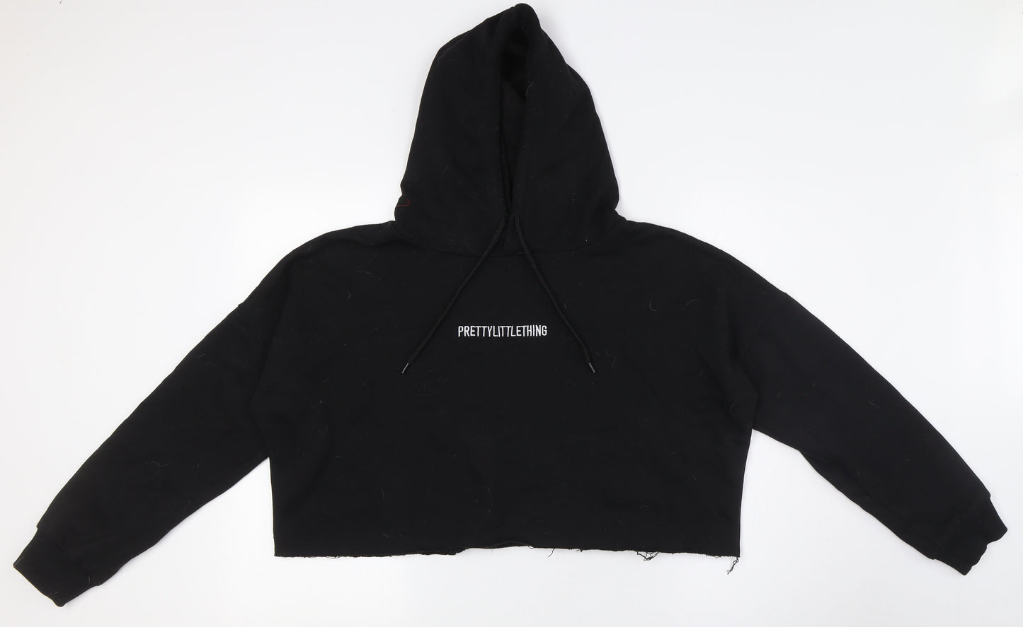 PRETTYLITTLETHING Womens Black Cotton Pullover Hoodie Size S - Raw Hem