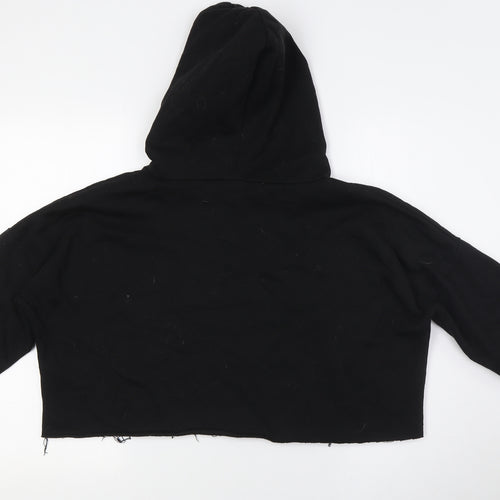 PRETTYLITTLETHING Womens Black Cotton Pullover Hoodie Size S - Raw Hem