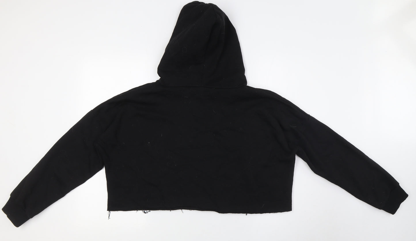 PRETTYLITTLETHING Womens Black Cotton Pullover Hoodie Size S - Raw Hem