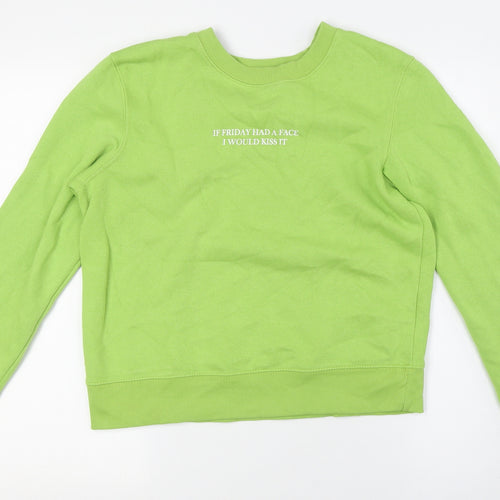 Zara Womens Green Polyester Pullover Sweatshirt Size S - If Fridays Had a Face I Would Kiss It