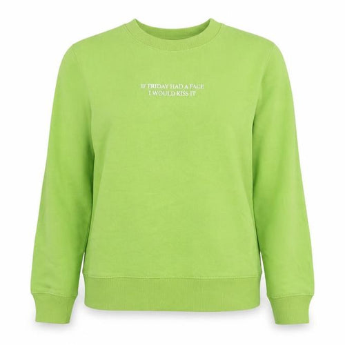Zara Womens Green Polyester Pullover Sweatshirt Size S - If Fridays Had a Face I Would Kiss It