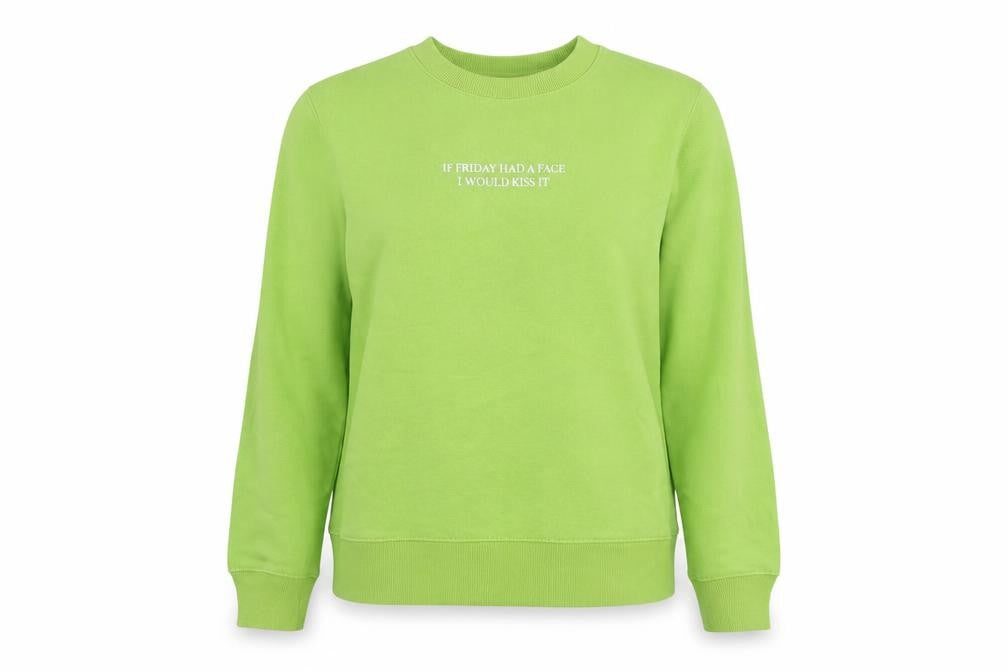 Zara Womens Green Polyester Pullover Sweatshirt Size S - If Fridays Had a Face I Would Kiss It