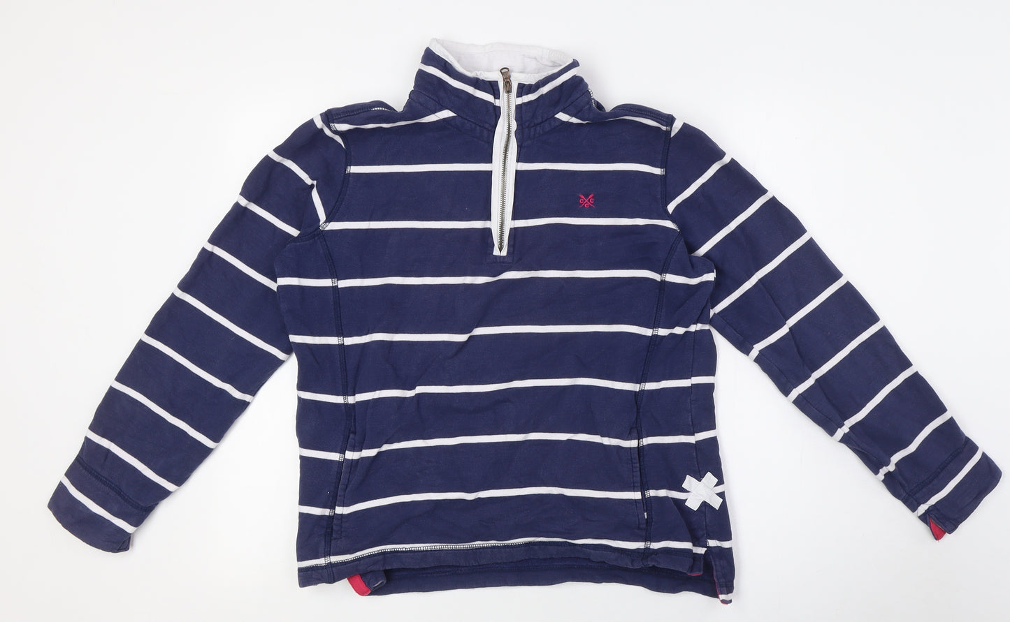 Crew Clothing Womens Blue Striped Cotton Pullover Sweatshirt Size 12 - 1/4 Zip
