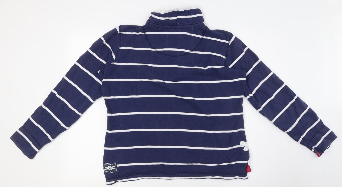 Crew Clothing Womens Blue Striped Cotton Pullover Sweatshirt Size 12 - 1/4 Zip