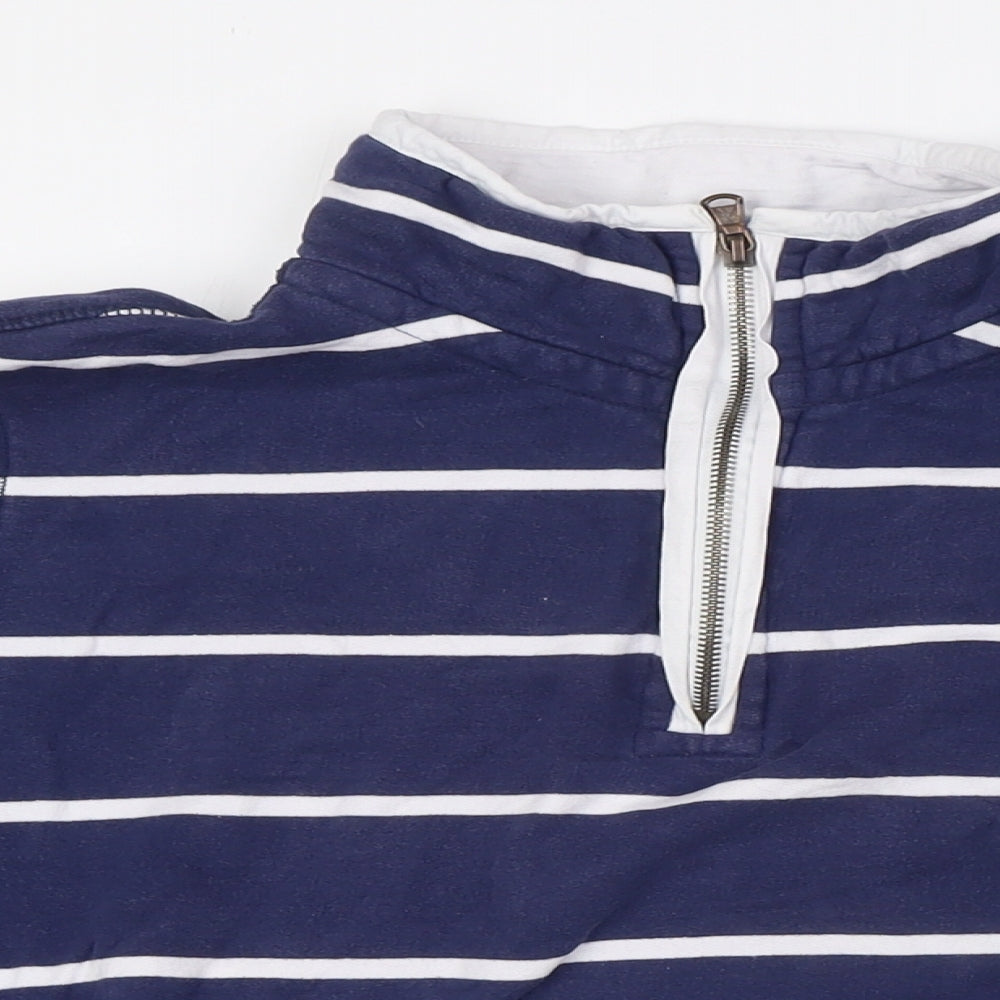 Crew Clothing Womens Blue Striped Cotton Pullover Sweatshirt Size 12 - 1/4 Zip