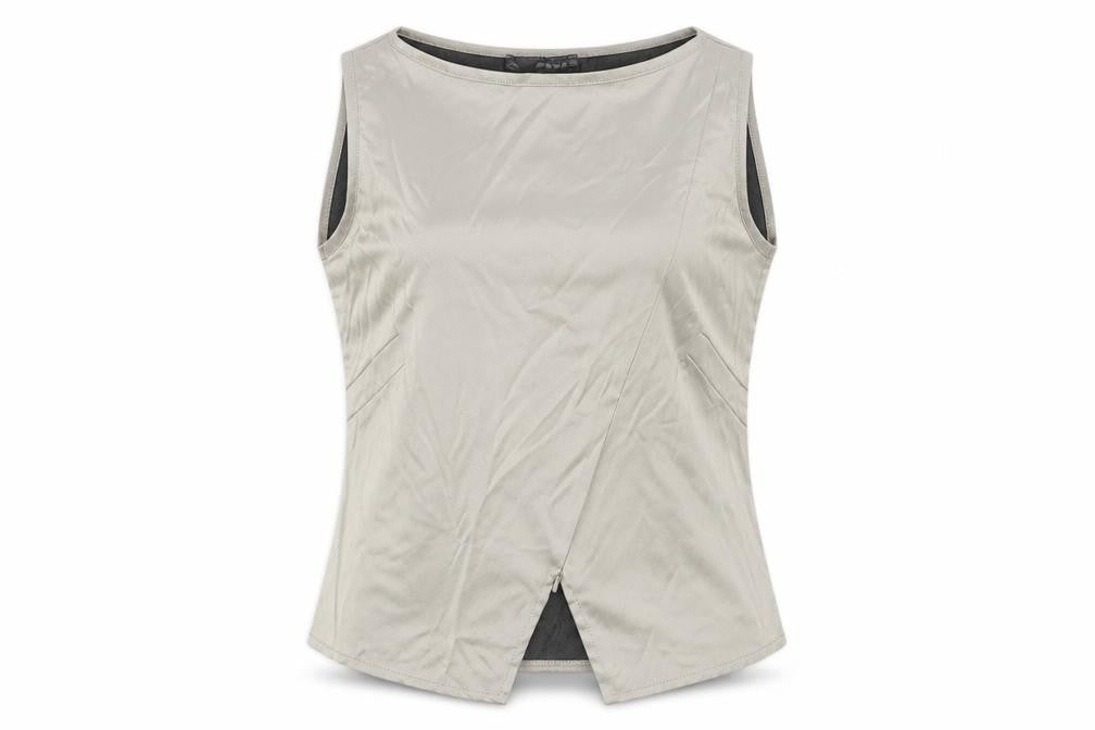 Front view of Fever women’s grey polyester basic button-up, size UK 12, boat neck