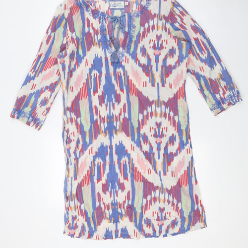 Cath Kidston Womens Multicoloured Cotton Tunic Button-Up Size 12 V-Neck - Embellished Collar