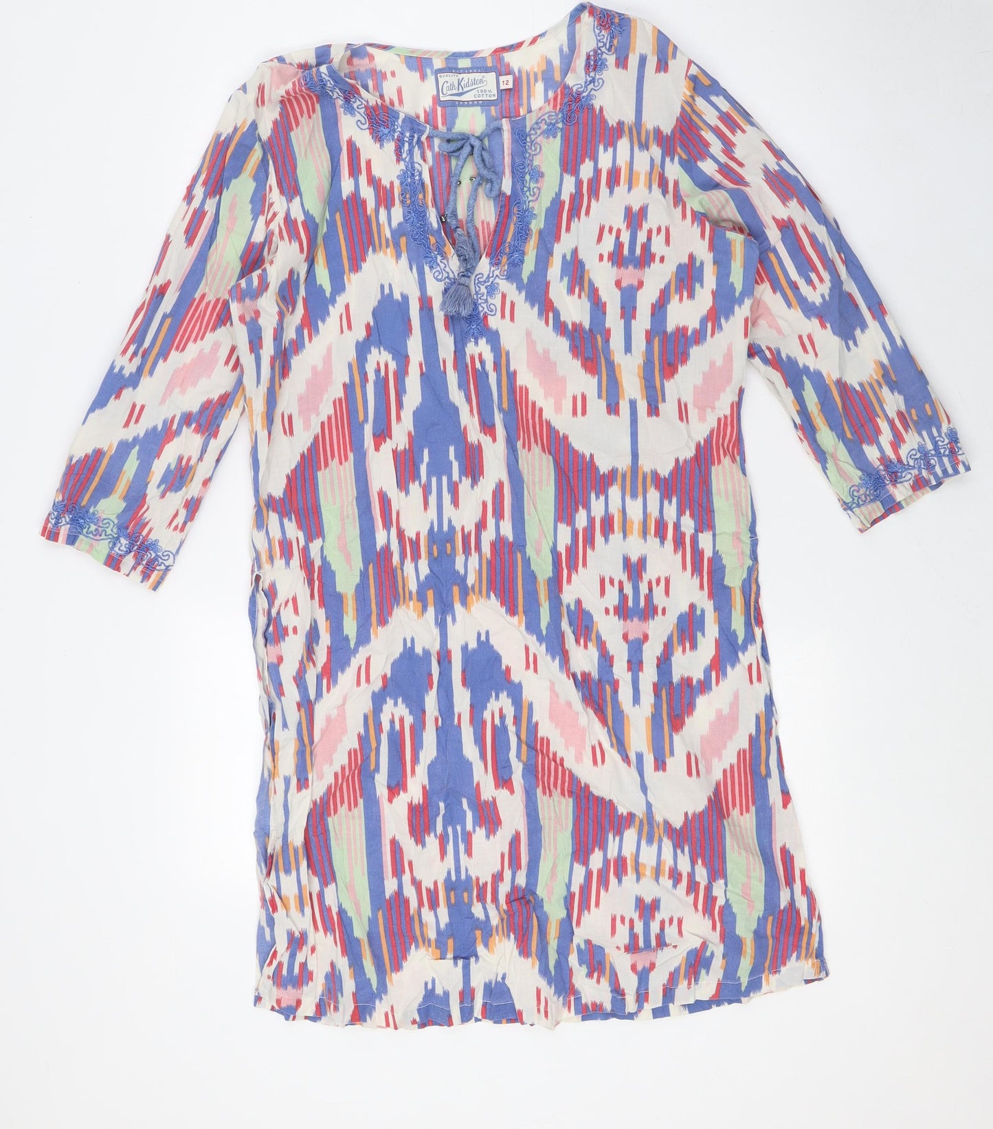 Cath Kidston Womens Multicoloured Cotton Tunic Button-Up Size 12 V-Neck - Embellished Collar