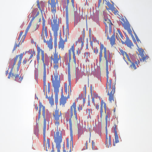 Cath Kidston Womens Multicoloured Cotton Tunic Button-Up Size 12 V-Neck - Embellished Collar