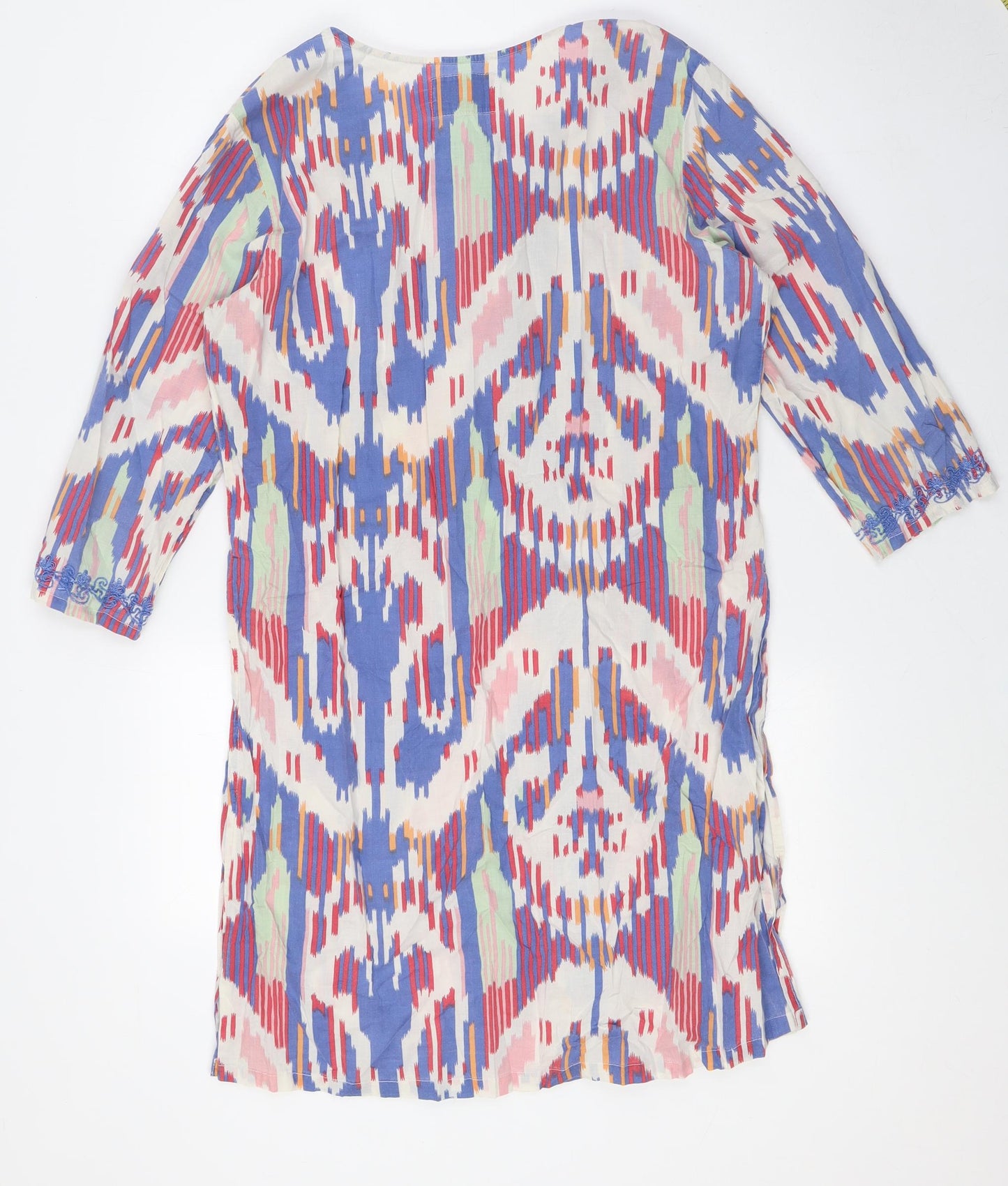 Cath Kidston Womens Multicoloured Cotton Tunic Button-Up Size 12 V-Neck - Embellished Collar