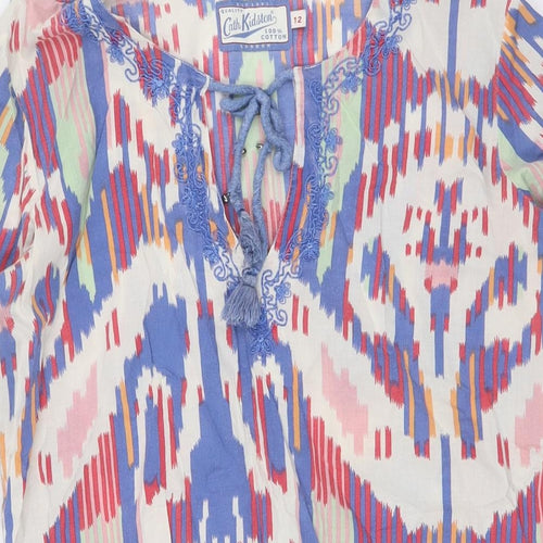 Cath Kidston Womens Multicoloured Cotton Tunic Button-Up Size 12 V-Neck - Embellished Collar