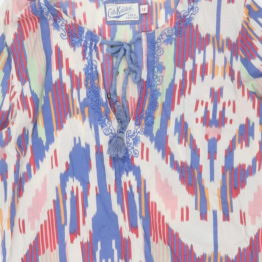 Cath Kidston Womens Multicoloured Cotton Tunic Button-Up Size 12 V-Neck - Embellished Collar