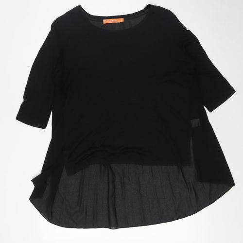 Miss Charm Womens Black Cotton Basic Button-Up Size M Boat Neck - Sheer, Size M-L
