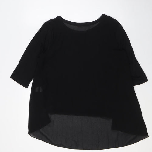 Miss Charm Womens Black Cotton Basic Button-Up Size M Boat Neck - Sheer, Size M-L