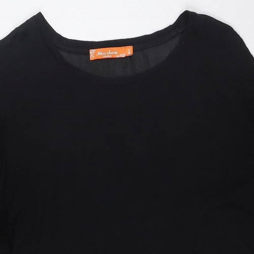 Miss Charm Womens Black Cotton Basic Button-Up Size M Boat Neck - Sheer, Size M-L