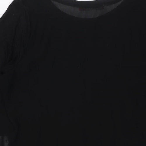 Miss Charm Womens Black Cotton Basic Button-Up Size M Boat Neck - Sheer, Size M-L