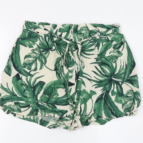 H&M Womens Green Viscose Basic Shorts Size 10 L3 in Regular Zip - Leaves