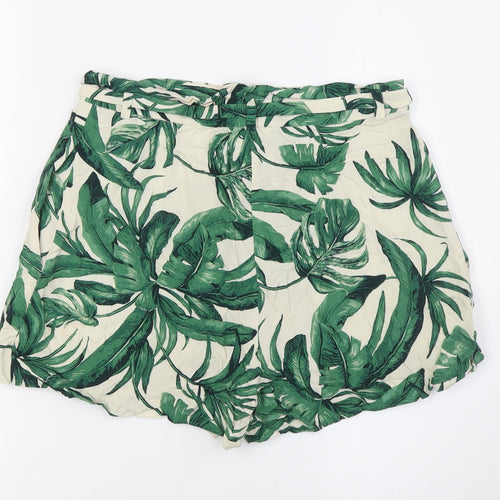 H&M Womens Green Viscose Basic Shorts Size 10 L3 in Regular Zip - Leaves