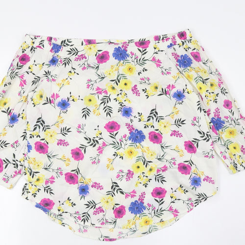 New Look Womens Multicoloured Floral Cotton Basic Button-Up Size 10 Off the Shoulder