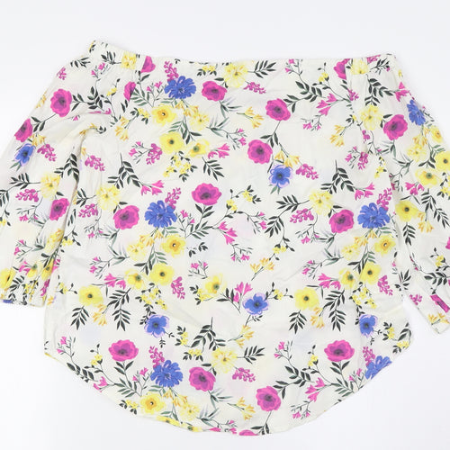 New Look Womens Multicoloured Floral Cotton Basic Button-Up Size 10 Off the Shoulder