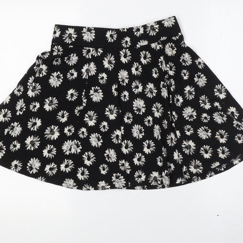 Divided by H&M Womens Black Floral Viscose A-Line Skirt Size S Zip