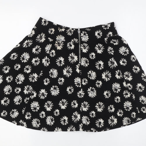 Divided by H&M Womens Black Floral Viscose A-Line Skirt Size S Zip