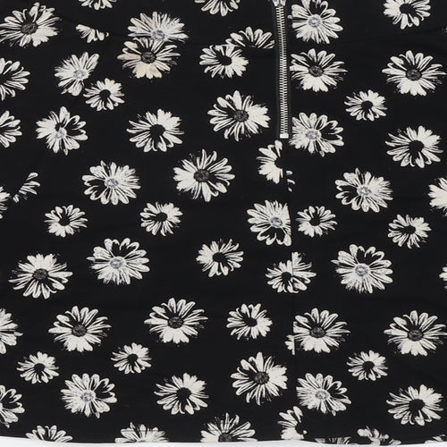 Divided by H&M Womens Black Floral Viscose A-Line Skirt Size S Zip