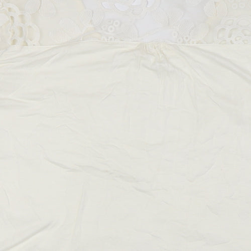 SOLITAIRE Womens Ivory Viscose Basic Button-Up Size S Round Neck - Lace Overlay