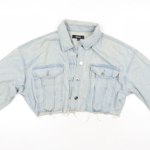 Missguided Womens Blue Jacket Size 6 Button - Distressed Look