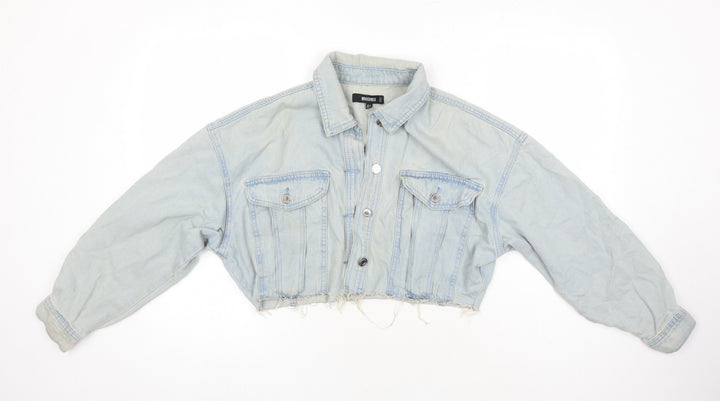 Missguided Womens Blue Jacket Size 6 Button - Distressed Look