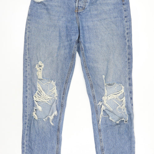 Stradivarius Womens Blue Cotton Mom Jeans Size 8 L25 in Relaxed