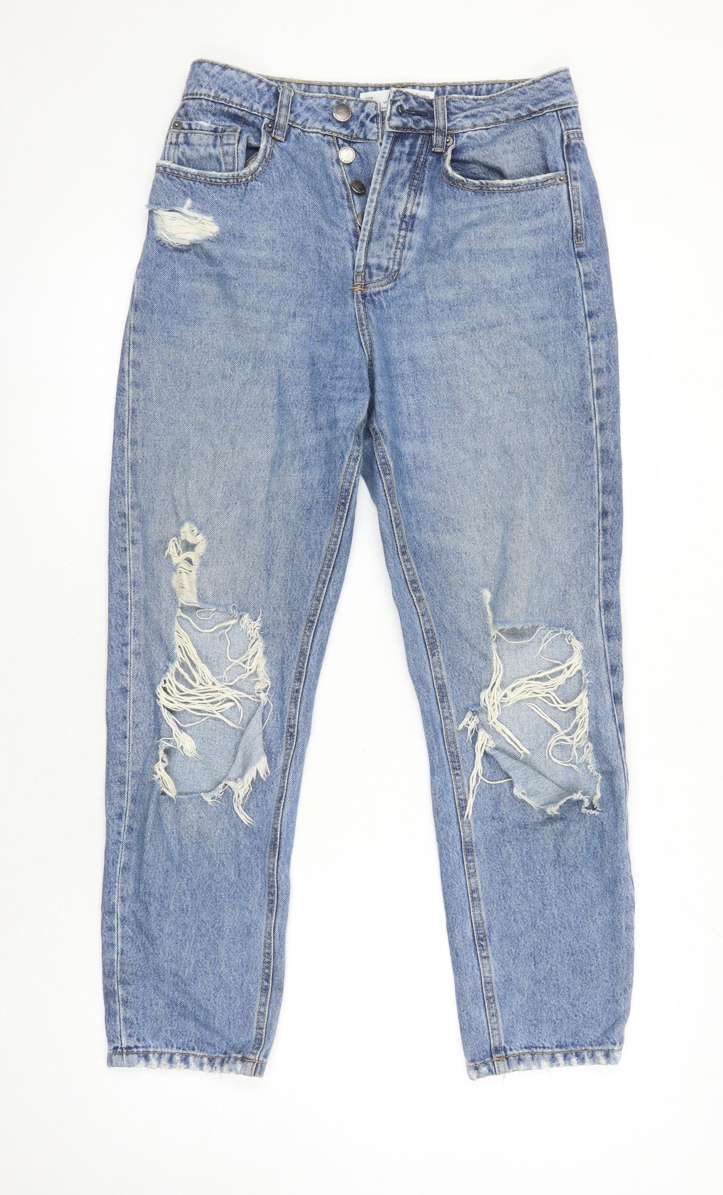 Stradivarius Womens Blue Cotton Mom Jeans Size 8 L25 in Relaxed