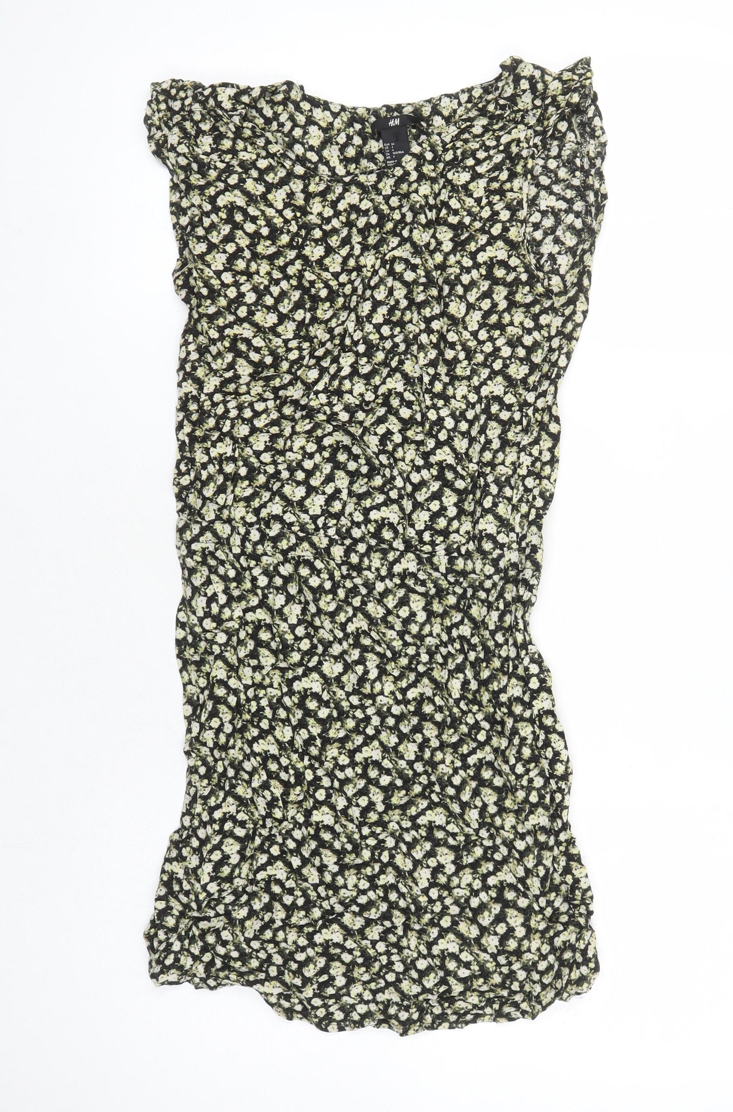 H&M Womens Multicoloured Floral Viscose Shift Size 6 Boat Neck