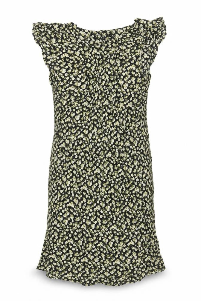 Front view of H&M women’s multicoloured floral viscose shift, size UK 6, boat neck