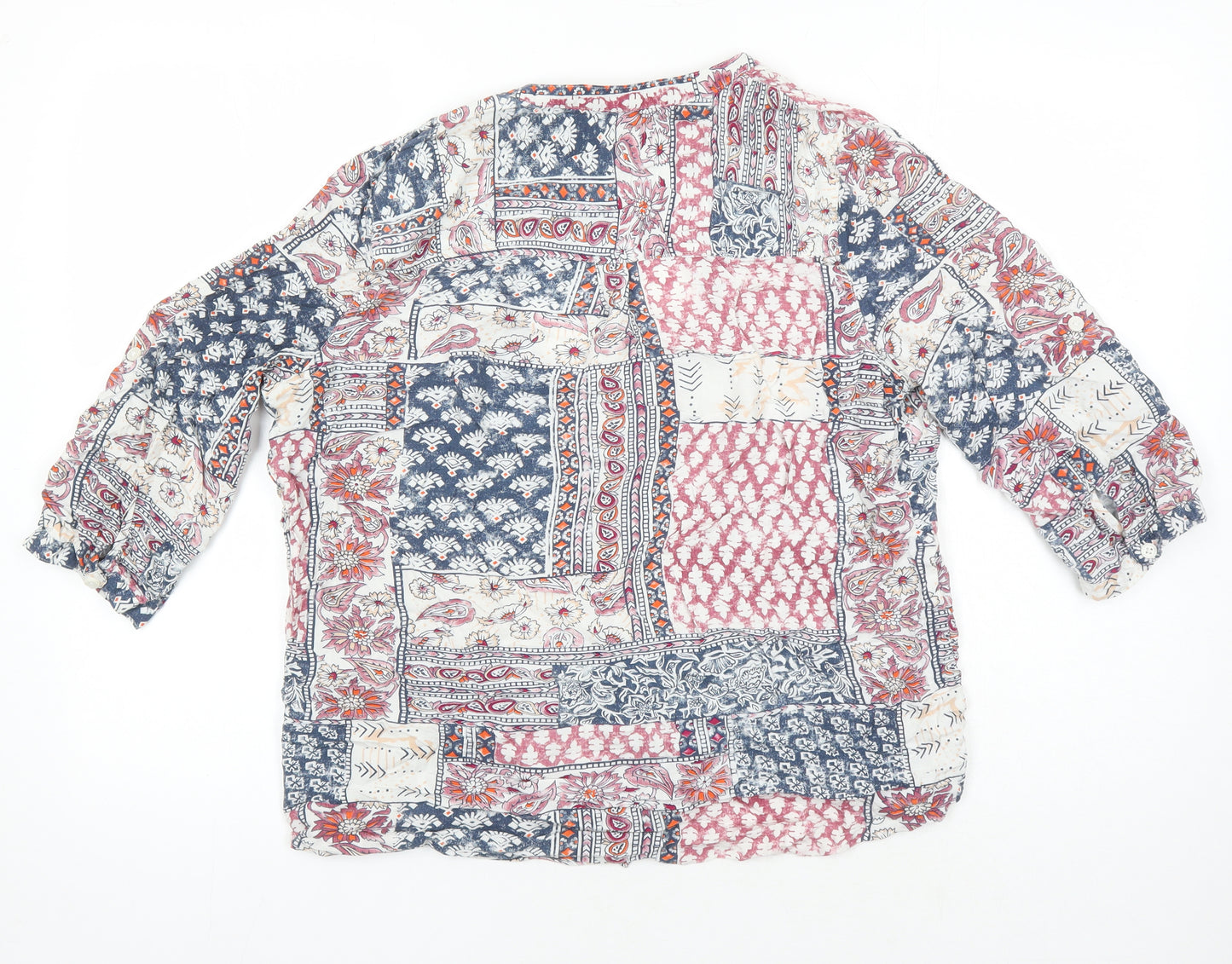 Isle Essentials Womens Multicoloured Geometric Viscose Tunic Blouse Size 14 V-Neck