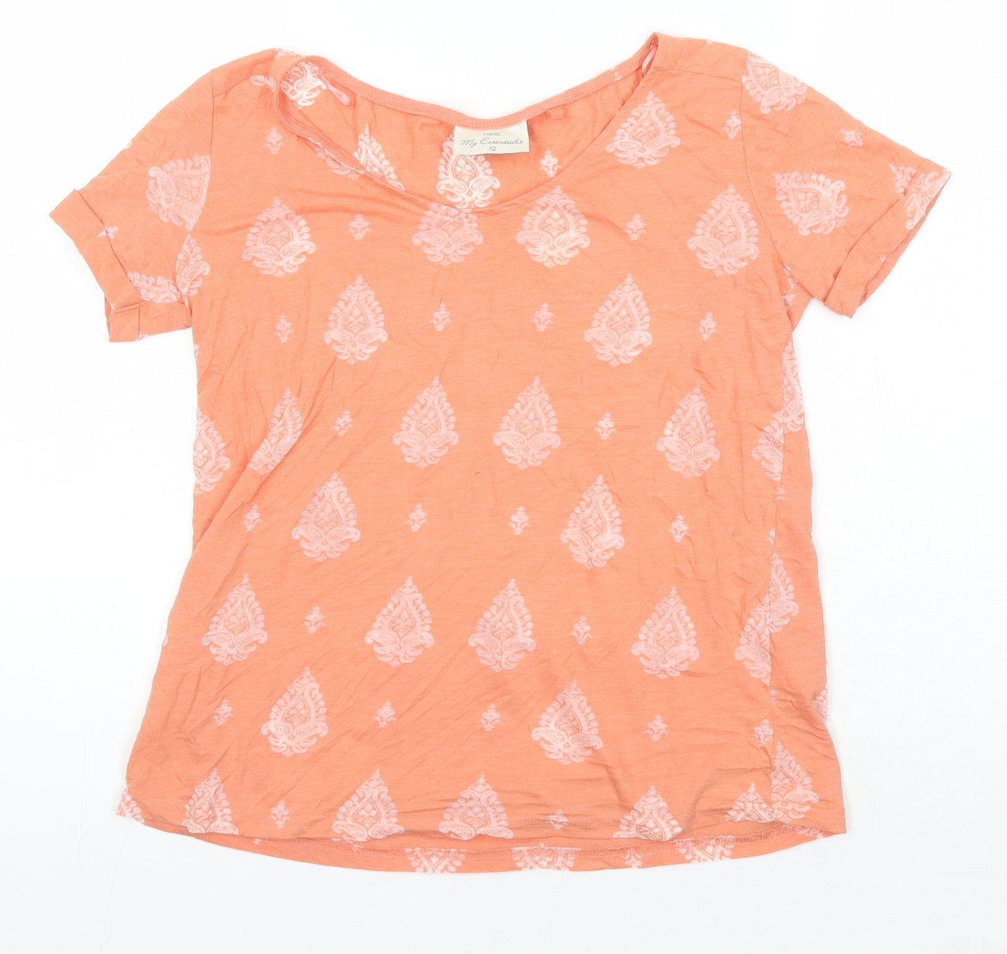 NEXT Womens Multicoloured Geometric Cotton Jersey T-Shirt Size 12 Boat Neck