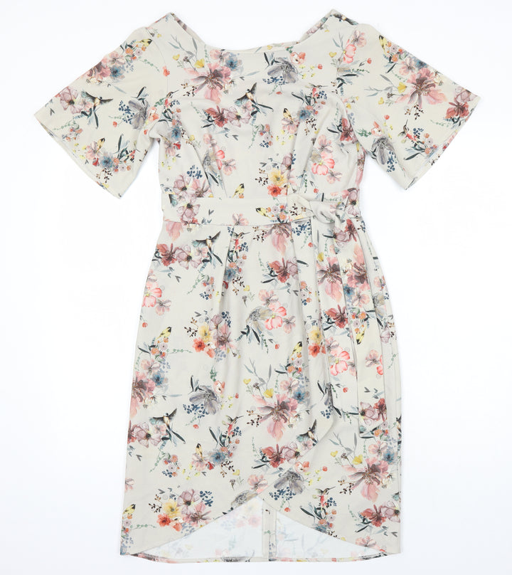 Closet Womens Multicoloured Floral Polyester Pencil Dress Size 10 Boat Neck